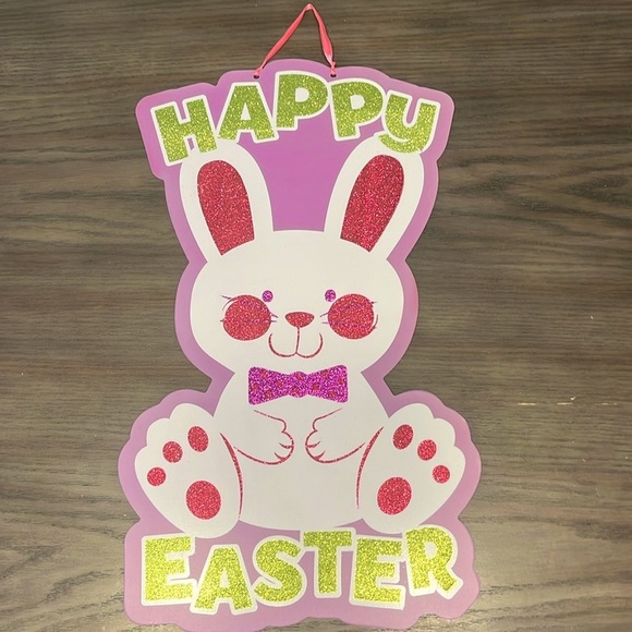 Happy Easter Bunny Rabbit Glitter Wall Sign - Picture 2 of 6